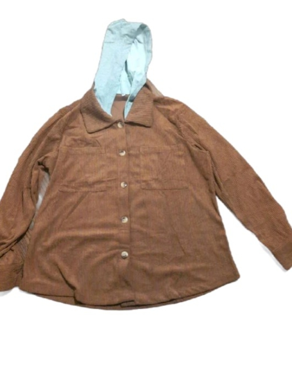 NWOT Brown Corduroy Button-Up Jacket with Gray Hood